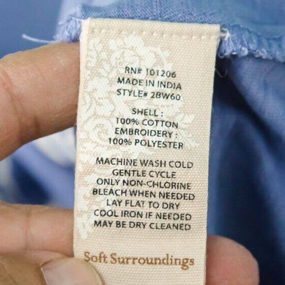 Soft Surroundings Size Small S Blue Floral Embroidered Button Cotton Knit Top - Picture 6 of 7